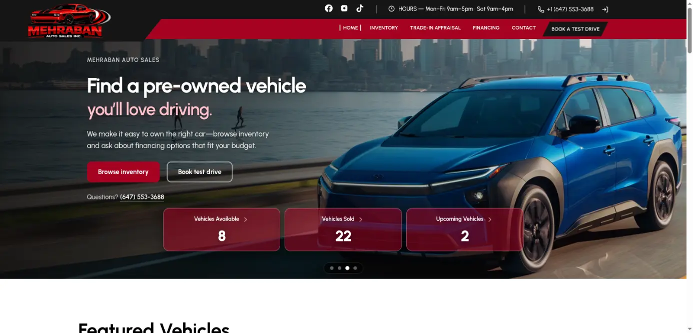 Mehraban Auto Sales website screenshot
