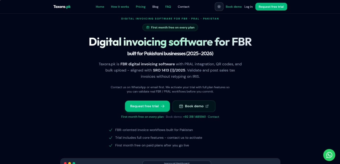 Taxora.pk website screenshot